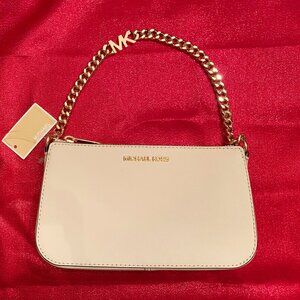 Michael Kors "Jet Set" Ivory/ Gold MK Small Chain Leather Pouchette MSRP $198